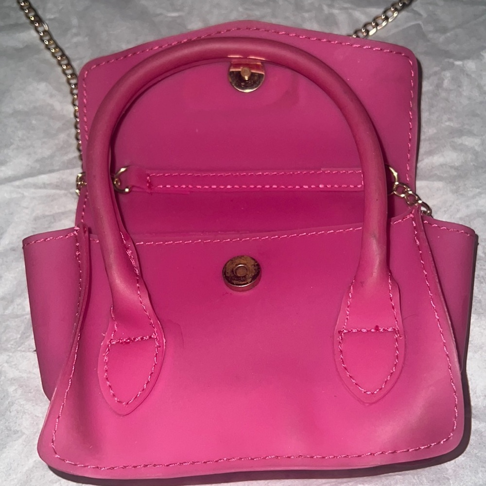 Guess Pink Satchel with Gold Chain and Logo - Picture 3 of 4